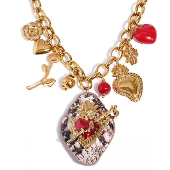 Anthropologie Jewelry - Anthropologie Heart Snakeskin Charm Necklace | NWOT